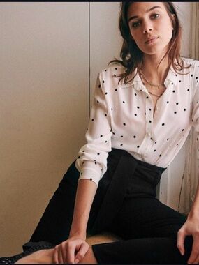 New Sézane Ann Silk Black Polka Dot Blouse
